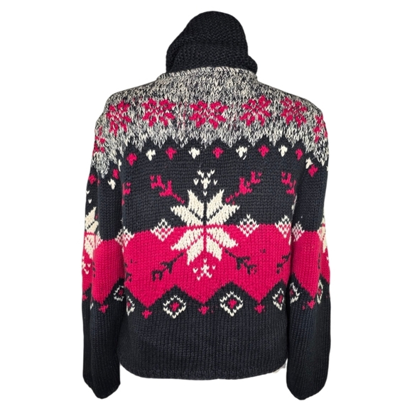 Coldwater Creek Suede Fair Isle Knit Jacket PXL Nordic Cottagecore Winter Coat - Picture 4 of 11